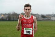 2 March 2014; Kevin Mulcaire from Ennis Track A.C. after he won the Junior Men 6000m at the Woodie’s DIY Inter Club & Juvenile Relay Cross Country Championships of Ireland. Dundalk Institute of Technology, Dundalk, Co. Louth Picture credit: Matt Browne / SPORTSFILE