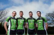 4 March 2014; Irish members of the An Post Chain Reaction Sean Kelly Team, from left, Sean Downey, Ryan Mullen, Marcus Christie and Jack Wilson at the 2014 team launch in Tielt, Belgium. Picture credit: Stephen McCarthy / SPORTSFILE