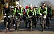 4 March 2014; Irish members of the An Post Chain Reaction Sean Kelly Team, from left, Ryan Mullen, Sean Downey, Jack Wilson and Marcus Christie during a training ride following the 2014 team launch in Tielt, Belgium. Picture credit: Stephen McCarthy / SPORTSFILE