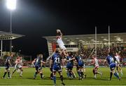 28 February 2014; Johann Muller, Ulster, wins possession for his side in a lineout. Celtic League 2013/14, Round 16, Ulster v Newport Gwent Dragons. Ravenhill Park, Belfast, Co. Antrim. Picture credit: Oliver McVeigh / SPORTSFILE