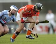 14 August 2005; Laura Gribben, Armagh, in action against Aine Fanning, Dublin. All-Ireland Junior Camogie Championship Semi-Final, Dublin v Armagh, Parnell Park, Dublin. Picture credit; David Maher / SPORTSFILE
