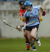 14 August 2005; Joyce Donnelly, Dublin, in action against Emer Carragher, Armagh. All-Ireland Junior Camogie Championship Semi-Final, Dublin v Armagh, Parnell Park, Dublin. Picture credit; David Maher / SPORTSFILE