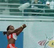 10 August 2005; Yunaika Crawford, Cuba, in action during the women's Hammer Throw qualification competition. 2005 IAAF World Athletic Championships, Helsinki, Finland. Picture credit; Pat Murphy / SPORTSFILE