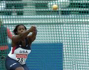 10 August 2005; Amber Campbell, USA, in action during the women's Hammer Throw qualification competition. 2005 IAAF World Athletic Championships, Helsinki, Finland. Picture credit; Pat Murphy / SPORTSFILE