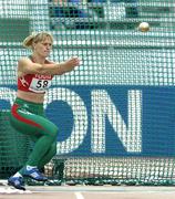 10 August 2005; Volha Tsander, Belarus, in action during the women's Hammer Throw qualification competition. 2005 IAAF World Athletic Championships, Helsinki, Finland. Picture credit; Pat Murphy / SPORTSFILE