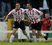 19 August 2005; Gary Beckett, left, Derry City, celebrates after scoring his sides first goal with team-mate Ciaran Martyn. eircom League, Premier Division, Derry City v Cork City, Brandywell, Derry. Picture credit; David Maher / SPORTSFILE