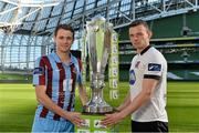 6 March 2014; Daire Doyle, Drogheda United, left, and Andy Boyle, Dundalk FC, go head to head this weekend as their teams face off in the first weekends action of the 2014 SSE Airtricity League. 2014 SSE Airtricity League Launch, Aviva Stadium, Lansdowne Road, Dublin. Picture credit: David Maher / SPORTSFILE