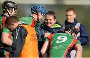 28 February 2014; Davy Fitzgerald, Limerick IT manager, congratulates his players after the game. Irish Daly Mail Fitzgibbon Cup Semi-Final, Limerick IT v Waterford Institute of Technology. The Dub, Queen's University, Belfast, Co. Antrim. Picture credit: Oliver McVeigh / SPORTSFILE
