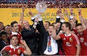 6 July 2013; Brian O'Driscoll and Paul O'Connell, British & Irish Lions, lift the Tom Richards Cup following victory over Australia. British & Irish Lions Tour 2013, 3rd Test, Australia v British & Irish Lions. ANZ Stadium, Sydney Olympic Park, Sydney, Australia. Picture credit: Stephen McCarthy / SPORTSFILE