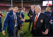 6 July 2013; British & Irish Lions head coach Warren Gatland, right, and Brian O'Driscoll following the game. British & Irish Lions Tour 2013, 3rd Test, Australia v British & Irish Lions. ANZ Stadium, Sydney Olympic Park, Sydney, Australia. Picture credit: Stephen McCarthy / SPORTSFILE