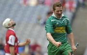 21 August 2005; London's Barry Shortall celebrates after scoring his sides first goal as Louth's Aidan Carter,left, reacts. Nicky Rackard Cup Final, Louth v London, Croke Park, Dublin. Picture credit; Brian Lawless / SPORTSFILE