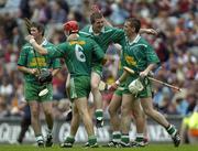 21 August 2005; London players, from left to right, Paul Doyle, Fergus McMahon, Kevin McMullan, and Jim Ryan, celebrate after the match. Nicky Rackard Cup Final, Louth v London, Croke Park, Dublin. Picture credit; Brian Lawless / SPORTSFILE