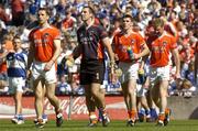 20 August 2005; Armagh players from left, Paul McGrane, Paul Hearty, Andy Mallon and Francie Bellew pictured during the pre match parade. Bank of Ireland All-Ireland Senior Football Championship Quarter-Final, Armagh v Laois, Croke Park, Dublin. Picture credit; Damien Eagers / SPORTSFILE
