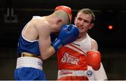 7 March 2014; Hughie Myers, right, Ryson Boxing Club, exchanges punches with Paddy Barnes, Holy Family Golden Gloves Boxing Club, during their 49Kg bout. National Senior Boxing Championship Finals, National Stadium, Dublin. Picture credit: Barry Cregg / SPORTSFILE
