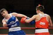 7 March 2014; Michael Conlan, right, St John Bosco Club, exchanges punches with Tyrone McCullough, Holy Family Golden Gloves Boxing Club, during their 56Kg bout. National Senior Boxing Championship Finals, National Stadium, Dublin. Picture credit: Barry Cregg / SPORTSFILE