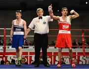 7 March 2014; Michael Conlan, right, St John Bosco Club, is declared the winner over Tyrone McCullough, Holy Family Golden Gloves Boxing Club, after their 56Kg bout. National Senior Boxing Championship Finals, National Stadium, Dublin. Picture credit: Barry Cregg / SPORTSFILE