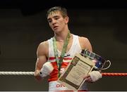 7 March 2014; Michael Conlan, St John Bosco Club, after victory over Tyrone McCullough, Holy Family Golden Gloves Boxing Club, in their 56Kg bout. National Senior Boxing Championship Finals, National Stadium, Dublin. Picture credit: Barry Cregg / SPORTSFILE