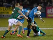 7 March 2014; Gabriele Manganiello, Italy, is tackled by Peter Robb, left, and Dan Goggin, Ireland. U20 Six Nations Rugby Championship, Ireland v Italy, Dubarry Park, Athlone, Co. Westmeath. Picture credit: Pat Murphy / SPORTSFILE