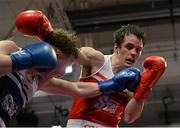 7 March 2014; Darren O'Neill, right, Paulstown Boxing Club, exchanges punches with  Michael O'Reilly, Portlaoise Boxing Club, during their 75Kg bout. National Senior Boxing Championship Finals, National Stadium, Dublin. Picture credit: Barry Cregg / SPORTSFILE