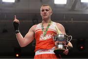 7 March 2014; Con Sheehan, Clonmel Boxing Club, after victory over Dean Gardiner, Clonmel Boxing Club, in their 91+Kg bout. National Senior Boxing Championship Finals, National Stadium, Dublin. Picture credit: Barry Cregg / SPORTSFILE