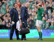 8 March 2014; Brian O'Driscoll, Ireland, talking to team doctor Dr. Eanna Falvey after Ireland scored a try. RBS Six Nations Rugby Championship, Ireland v Italy, Aviva Stadium, Lansdowne Road, Dublin.  Picture credit: Brendan Moran / SPORTSFILE