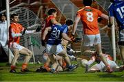 8 March 2014; Gary Walsh, Laois, has his shot saved on the line by Philip McAvoy, Armagh. Allianz Football League Division 1 Round 4, Armagh v Laois, Athletic Grounds, Armagh. Picture credit: Oliver McVeigh / SPORTSFILE