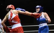 8 March 2014; Michela Walsh, blue, exchanges punches with Dervla Duffy, red, during their 54 Kg bout. National Senior Women's Boxing Championship Finals, National Stadium, Dublin. Picture credit: Matt Browne / SPORTSFILE