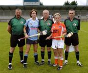 14 August 2005; Eimerar Brannigan, Dublin captain, Olive McGeown, Armagh captain and referee, Peter Downey, centre. All-Ireland Junior Camogie Championship Semi-Final, Dublin v Armagh, Parnell Park, Dublin. Picture credit; David Maher / SPORTSFILE