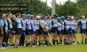 14 August 2005; Dublin junior Camogie team, stand for the national anthem before the start of the game. All-Ireland Junior Camogie Championship Semi-Final, Dublin v Armagh, Parnell Park, Dublin. Picture credit; David Maher / SPORTSFILE