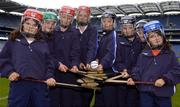 23 August 2005; Azzurri today promoted their hurling helmet. The Azzurri CE marked helmet design was developed with the assistance of county players and the GPA. At the promotion are young hurlers, from left, Emily White, age 8, from Offaly, Sadhbh Kavanagh, age 8, from Offaly, John Kavanagh, age 11, from Offaly, Clara Kavanagh, age 13, from Offaly, Ryan Earley, age 9, from Dublin, Sean Brennan, age 9, from Dublin, James Kavanagh, age 6, from Offaly, and Sarah White, age 7, from Offaly. Croke Park, Dublin. Picture credit; Brian Lawless / SPORTSFILE