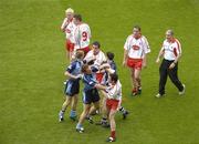 27 August 2005; Dublin and Tyrone players after the half time whistle. Bank of Ireland All-Ireland Senior Football Championship Quarter-Final Replay, Dublin v Tyrone, Croke Park, Dublin. Picture credit; Ray McManus / SPORTSFILE