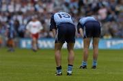 27 August 2005; Dejected Dublin players Senan Connell, right, and Barry Cahill, at the end of the game after defeat to Tyrone. Bank of Ireland All-Ireland Senior Football Championship Quarter-Final Replay, Dublin v Tyrone, Croke Park, Dublin. Picture credit; David Maher / SPORTSFILE