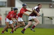 27 August 2005; Barry Cullinane, Galway, in action against Donal Cronin, left, and Cian O'Connor, Cork. Erin U21 Hurling Championship Semi-Final, Galway v Cork, Gaelic Grounds, Limerick. Picture credit; Brendan Moran / SPORTSFILE