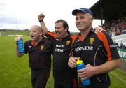 27 August 2005; Down manager Mark Turley celebrates with selectors Desie Kennedy, centre, and Martin McGarry, left, after victory over Offaly. Minor Football Championship Semi-Final, Down v Offaly, Pairc Tailteann, Navan, Co. Meath. Picture credit; Pat Murphy / SPORTSFILE