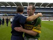 28 August 2005; Kerry's Seamus Moynihan with manager Jack O'Connor after the game. Bank of Ireland All-Ireland Senior Football Championship Semi-Final, Kerry v Cork, Croke Park, Dublin. Picture credit; Brendan Moran / SPORTSFILE