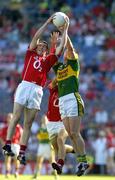 28 August 2005; Noel O'Leary, left, and Kevin McMahon, Cork, contest a high ball with William Kirby, Kerry. Bank of Ireland All-Ireland Senior Football Championship Semi-Final, Kerry v Cork, Croke Park, Dublin. Picture credit; Brendan Moran / SPORTSFILE