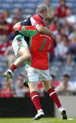 28 August 2005; Mayo selector Billy McNicholas celebrates with goalkeeper Shane Nallen after victory over Kerry. Minor Football Championship Semi-Final, Kerry v Mayo, Croke Park, Dublin. Picture credit; Ray McManus / SPORTSFILE