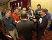 29 August 2005; Republic of Ireland Manager Brian Kerr is interviewed by journalists after a press conference where he announced his squad for the World Cup Qualifier against France on 7th September. Citywest Hotel, Saggart, Dublin. Picture credit; Damien Eagers / SPORTSFILE