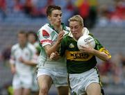 28 August 2005; Paddy Curran, Kerry, in action against Ger Cafferty, Mayo. Minor Football Championship Semi-Final, Kerry v Mayo, Croke Park, Dublin. Picture credit; Brendan Moran / SPORTSFILE
