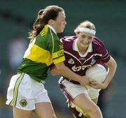 27 August 2005; Annette Clarke, Galway, in action against Caroline Kelly, Kerry. TG4 Ladies Football All-Ireland Quarter-Final, Galway v Kerry, Gaelic Grounds, Limerick. Picture credit; Brendan Moran / SPORTSFILE