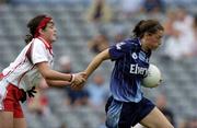 27 August 2005; Niamh Hurley, Dublin, in action against Arlene McCloskey, Tyrone. TG4 Ladies Football All-Ireland Quarter-Final, Dublin v Tyrone, Croke Park, Dublin. Picture credit; Ray McManus / SPORTSFILE