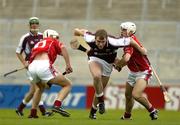 27 August 2005; Barry Cullinane, Galway, in action against Kevin Canty, left, and Brendan Barry, Cork. Erin U21 Hurling Championship Semi-Final, Galway v Cork, Gaelic Grounds, Limerick. Picture credit; Brendan Moran / SPORTSFILE