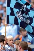 27 August 2005; A young Dublin supporter cheers on his team. Bank of Ireland All-Ireland Senior Football Championship Quarter-Final Replay, Dublin v Tyrone, Croke Park, Dublin. Picture credit; David Maher / SPORTSFILE