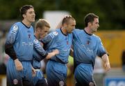30 August 2005; Bohemians goalscorer Tony Grant, third from left, celebrates with team-mates, l to r, Stephen Ward, John Paul Kelly and Fergal Harkin. FAI Carlsberg Cup 3rd Round Replay, Wayside Celtic v Bohemians, Carlisle Grounds, Bray, Co. Wicklow. Picture credit; Damien Eagers / SPORTSFILE