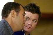 31 August 2005; Leinster captain Brian O'Driscoll in conversation with head coach Michael Cheika during a Leinster Rugby press conference. Old Belvedere, Anglesea Road, Dublin. Picture credit: Brendan Moran / SPORTSFILE