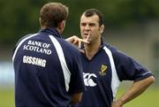 31 August 2005; Head coach Michael Chieka in conversation with Ben Gissing during Leinster Rugby squad training. Old Belvedere, Anglesea Road, Dublin. Picture credit; Brendan Moran / SPORTSFILE
