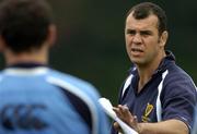 31 August 2005; Head coach Michael Chieka speaks to his players during Leinster Rugby squad training. Old Belvedere, Anglesea Road, Dublin. Picture credit; Brendan Moran / SPORTSFILE