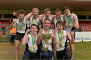 8 March 2014; Rice College Westport students, top row from left to right, Joe Hastings, David Harper, Jack Cashman, Sean Flynn, and Eoin Long, front row left to right, Diarmuid McNulty, Aichlinn O'Reilly, and Con Doherty, after winning the team event in the Senior Boys 6500m race during the Aviva All-Ireland Schools Cross Country Championships. Cork IT, Bishopstown, Cork. Picture credit: Diarmuid Greene / SPORTSFILE