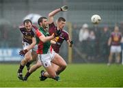 9 March 2014; Aidan O'Shea, Mayo, in action against John Gilligan, left, and John Heslin, Westmeath. Allianz Football League Division 1 Round 4, Westmeath v Mayo, Cusack Park, Mullingar, Co. Westmeath. Photo by Sportsfile