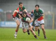 9 March 2014; John Gilligan, Westmeath, in action against Lee Keegan, left, and Kevin McLoughlin, Mayo. Allianz Football League Division 1 Round 4, Westmeath v Mayo, Cusack Park, Mullingar, Co. Westmeath. Photo by Sportsfile